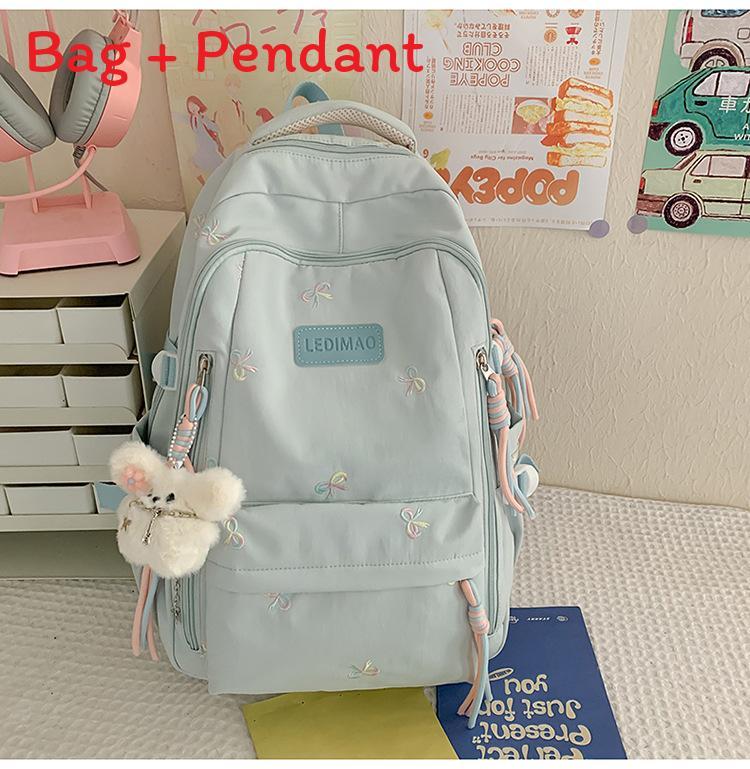 Cute Bowknot Embroidery Student Backpack For Middle School Girls Nylon Schoolbag