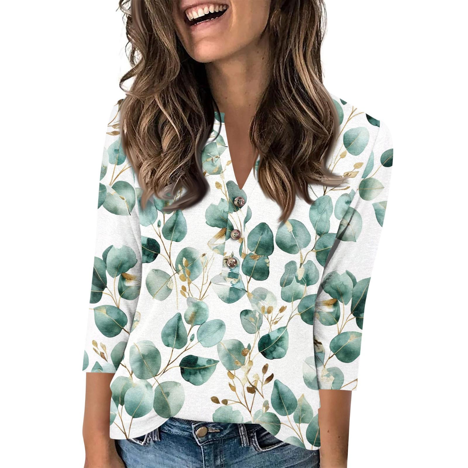 

Женский модный повседневный пуловер с рукавом 3/4, принтом на пуговицах и V-образным вырезом XXXL зелёный