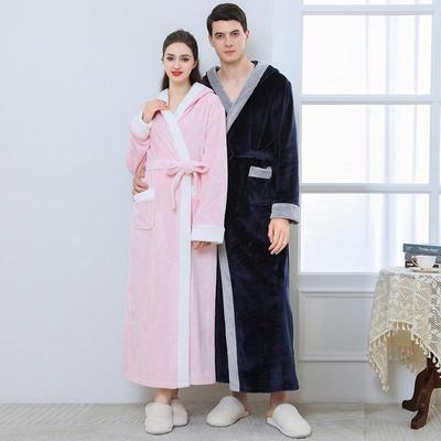Winter Coral Fleece Nightgown: Thick Flannel Bathrobe for Couples, Men's and Women's Long Pajamas, Cozy Autumn/Winter Home Wear.