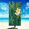 Bohemian Polynesian Towel Large Ethnic Tapa Pattern with Plumeria Flowers Microfiber Towel for Vacation
