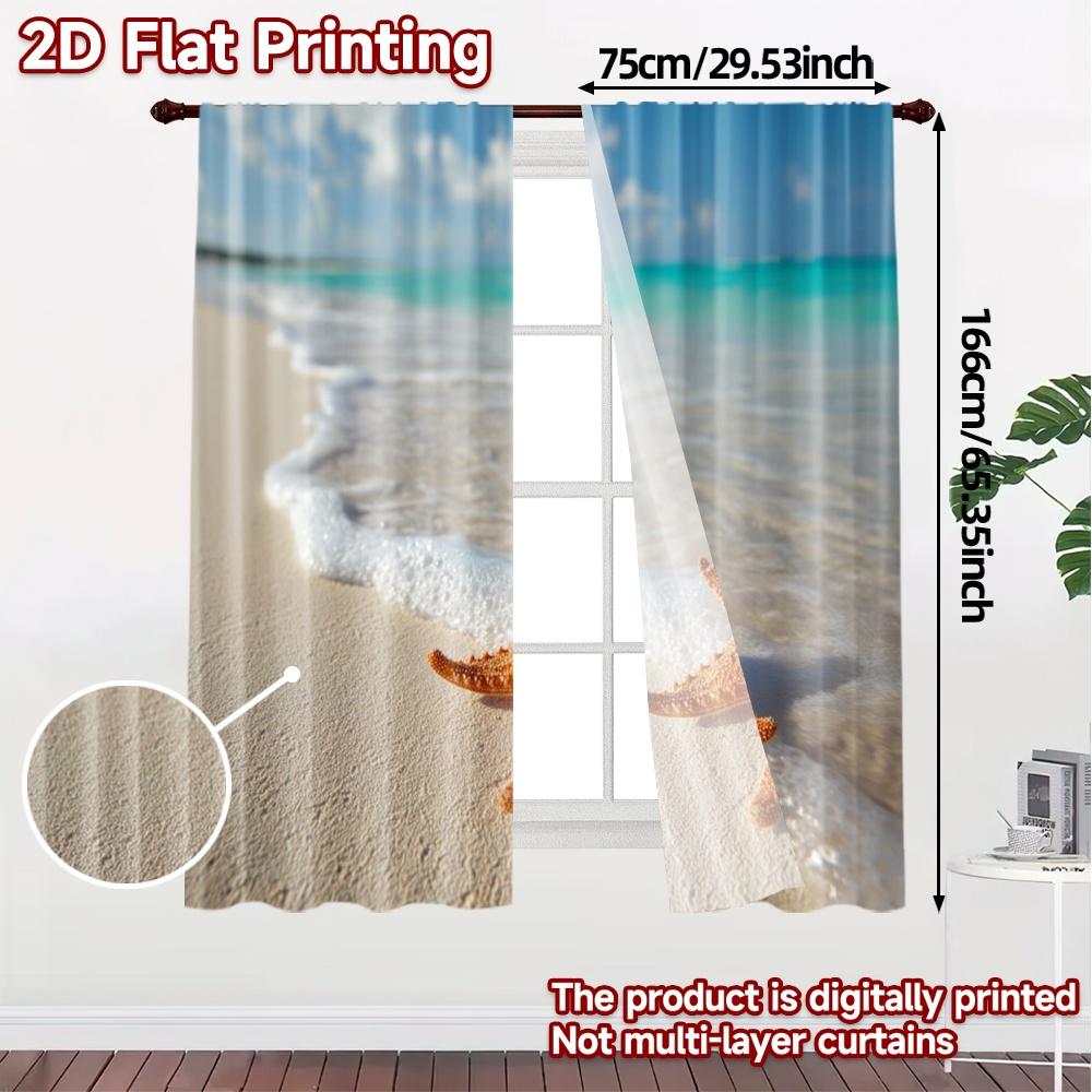 Set Of 2 Flat Printing Curtains Without Rod Starfish Bliss Chic Digital Printed Versatile Fabric Decorations Curtain Polyester