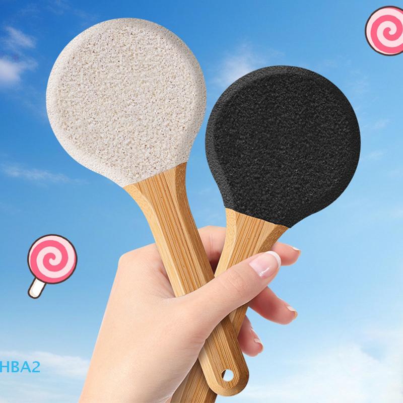 1pc Foot Pumice Stone round Foot Scraper Callus Remover Dead Skin Exfoliator Foot File with Bamboo Handle for Foot Care White