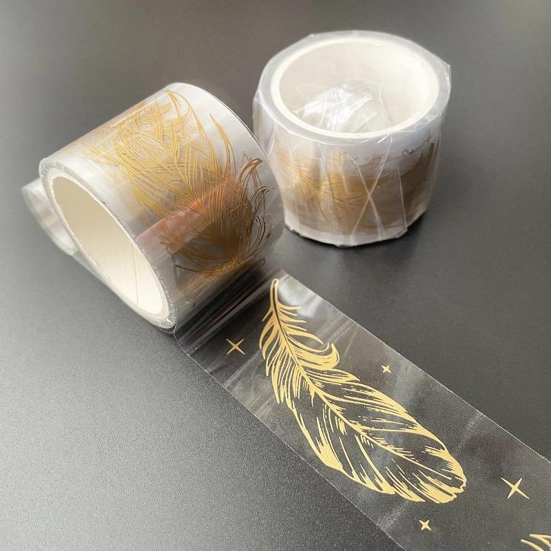 Butterfly Feather Leaves Decorative Adhesive Tape Golden Transparent  Washi Tape Scrapbooking Sticker Label Stationery Tape