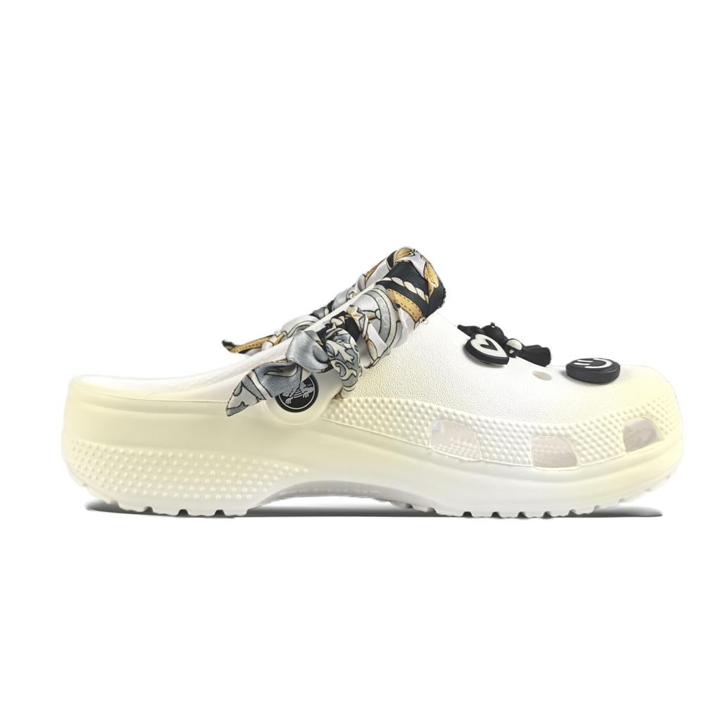 Crocs Crush Clog EVA Smiley Lemon Decorative Buckle Hand Painted Graffiti Casual Fashion Versatile Hole Shoes Unisex White