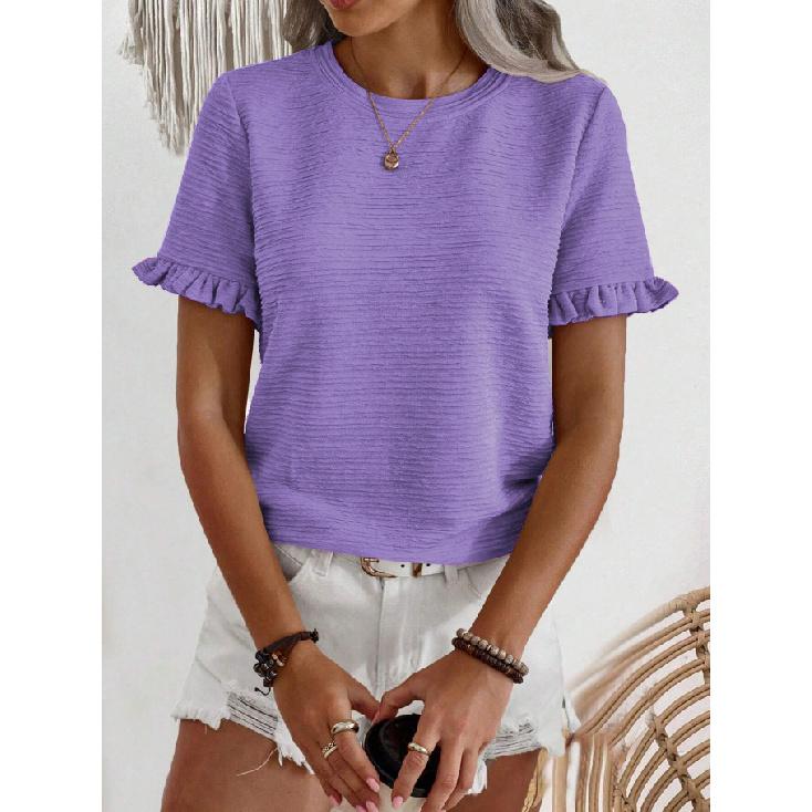 Spring And Summer New Style Daily Casual Fashion Commuting Comfortable Short Sleeved T-Shirt Jacquard Top Vest For Women