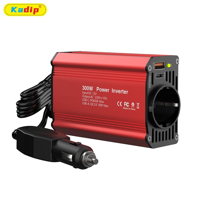 300W Single Phase Car Use Power Supply Inverter with EU Socket DC12V to AC220V/110V Output USB QC3.0 + PD65W Fast Charging