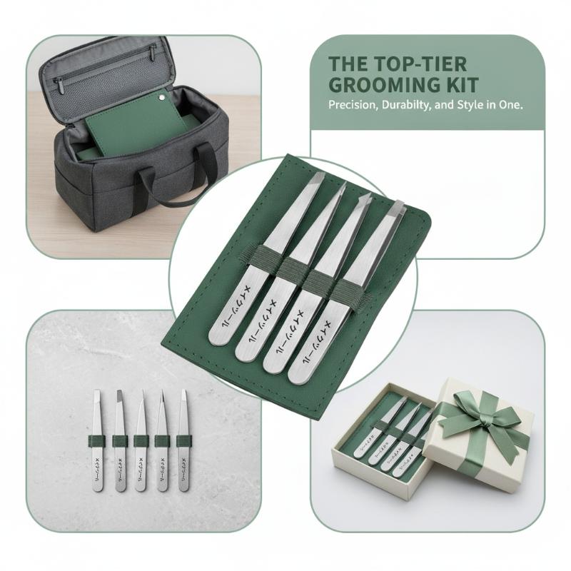 4Pcs Professional Eyebrow Tweezer Set Non-slip Grip Stainless Steel for Ingrown Hair Removal Women Daily Makeup Grooming