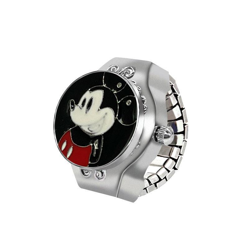 Disney Mickey Flip Cover LookTime Mini Ring Watch Cute Cartoon Simple Couple Creative Keeping Ring
