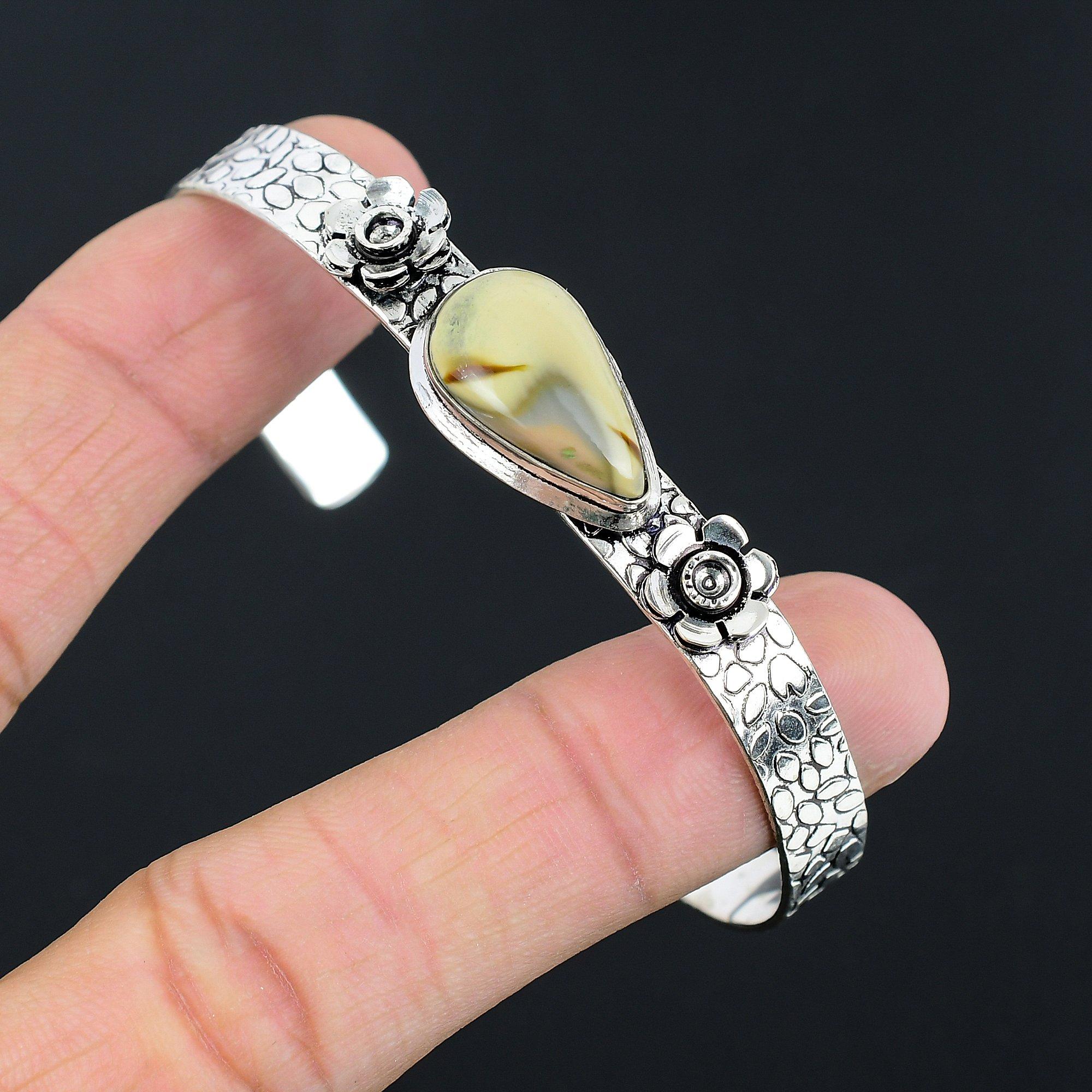 

Gift For Her Natural Imperial Jasper Bangle Flower Adjustable 925 Silver Adjustable