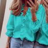 Europe and the United States Popular Solid Color V-neck Ruffle Edge Long-sleeved Shirt Fashionable Temperament Loose Women's Shirt