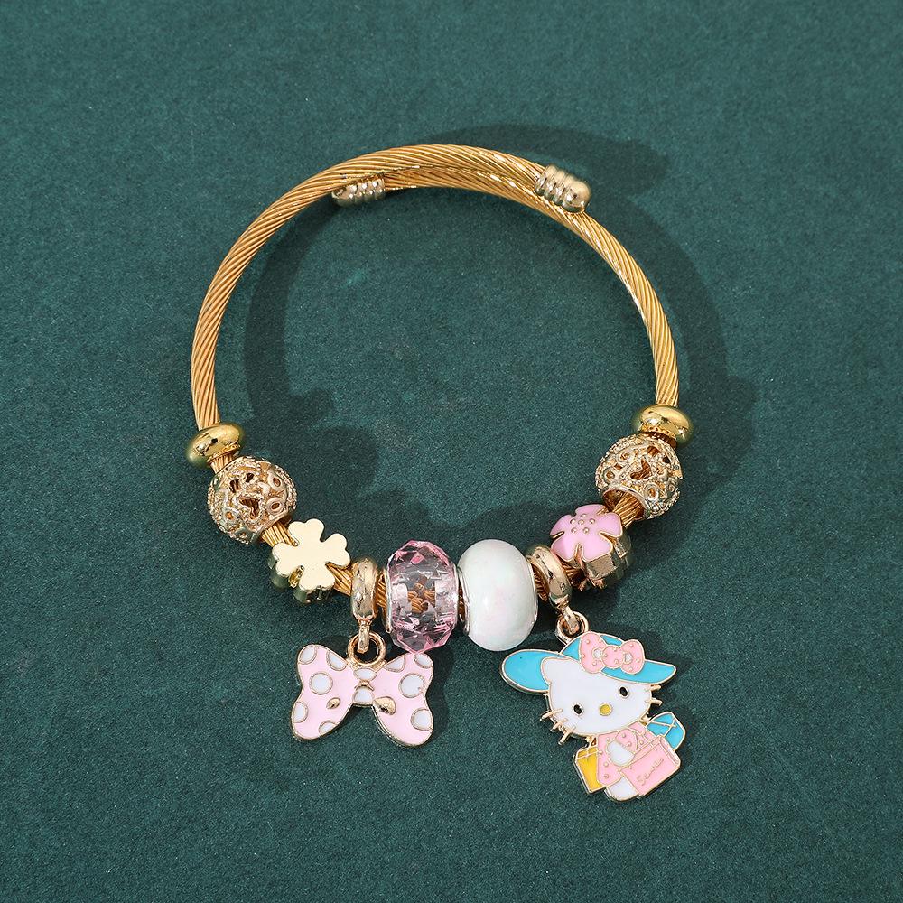 Hello Kitty Rosa Pandora Armband - Niedliches Cartoon-Katzen-Charme-Bügelarmband Schmuck