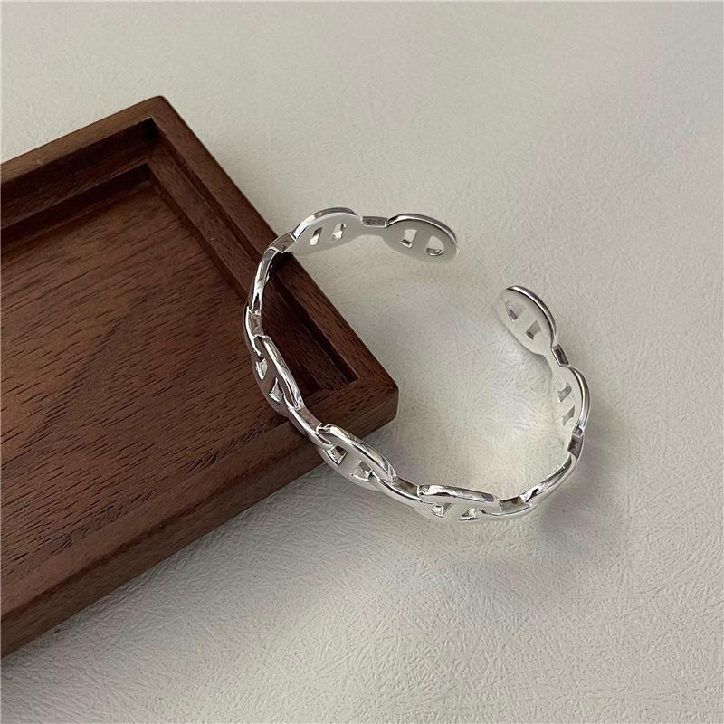 S925 Sterling Silver Korean Pig Nose Heavy Industry Bracelet - Fashionable Simple INS Style Bangle Jewelry.