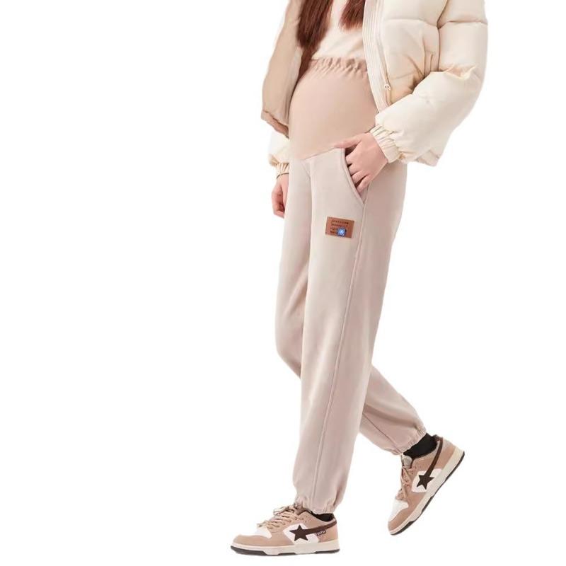 Maternity Sweatpants Casual Pants Autumn and Winter Fleece Thickened Loose Outer Wear Maternity Clothes Large Size Thin Maternity Sweatpants