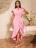 Dames Luxe Gast Bruiloft Feestjurken Elegant V-Hals Korte Ruches Mouwen Irreguliere Split Bodycon Slank Classy Mode Avondjurken