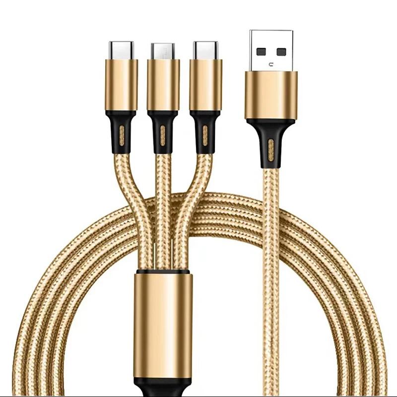 3 In 1 USB Fast Charging Cable 1.2M Type C Micro IOS Multi Charger Cable for iPhone Huawei Samsung Nylon Braided Cord Cable