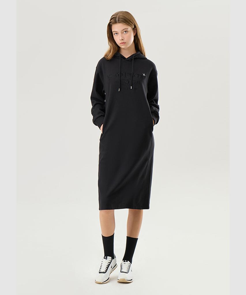 LECOQ Women'S Brushed Loose Fit Hooded Dress Black (Qp422Oopo3)