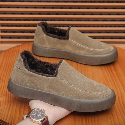 2025 New Winter Velvet Low-top One-pedal Lazy Shoes Thickened Trend Doudou Casual Cotton Shoes Men