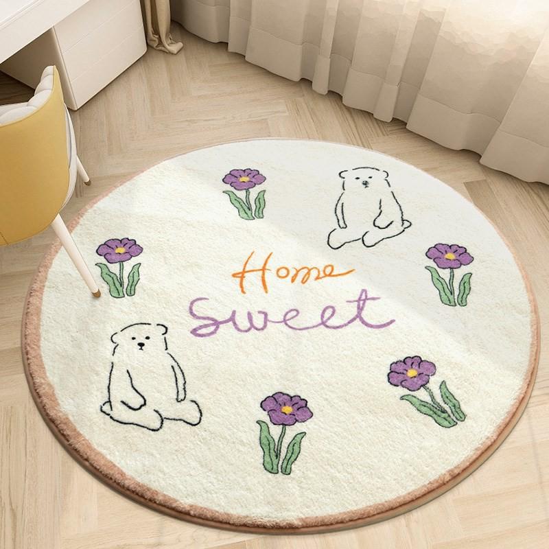 Round Faux Cashmere Area Rug Bedroom Kids Play Mat Creamy Soft Thick Plush Floor Washable