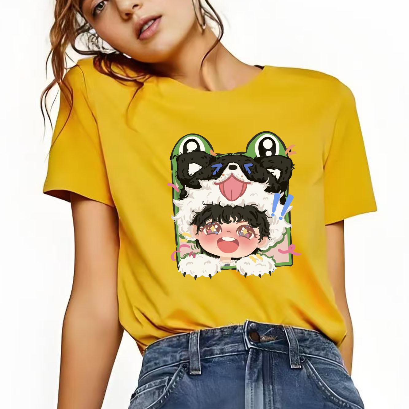 

Cute cartoon printed pattern Tshirt casual short sleeved round neck suitable for all seasons versatile Womens Tshirt S