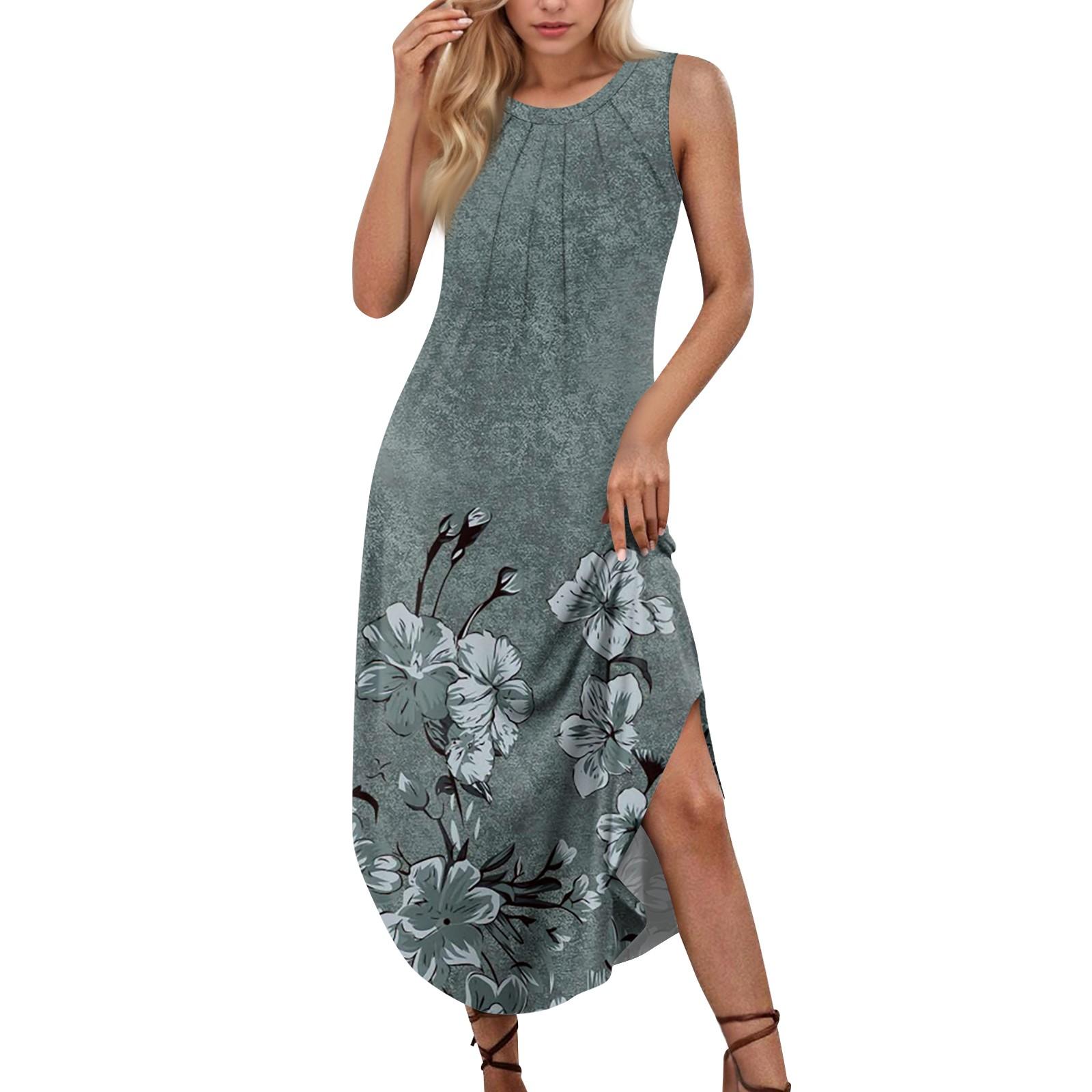 

Женские летние повседневные платья без рукавов с принтом и U-образным вырезом XL