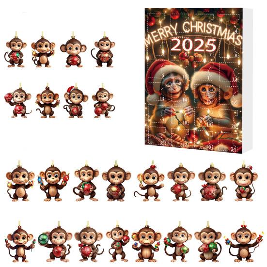 Monkey Advent Calendar 2025 2D Acrylic Monkey Hanging Ornament for Christmas Tree 24 Days Christmas Countdown Calendar for Kids Adult