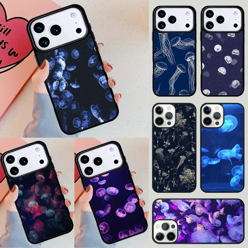 Jellyfish Print Navy Phone Case For iPhone 17 Air 14 15 13 12 Max Cover For Apple 14 15 16 16e 11 Pro Max Plus