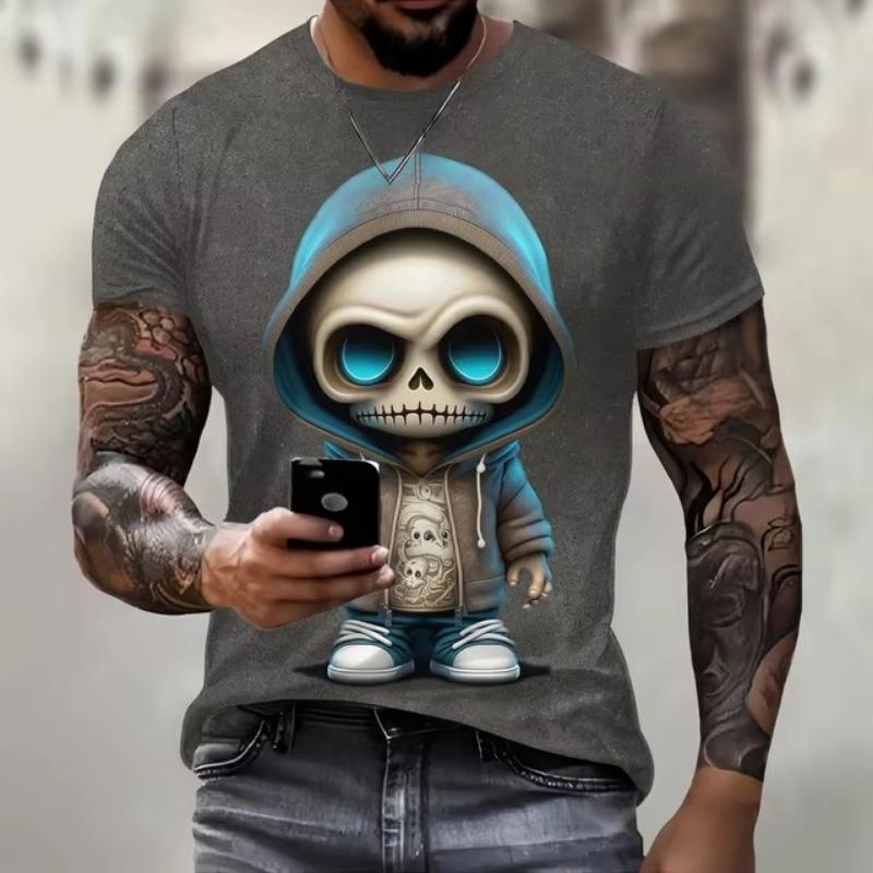 Men's Cute Skull Pattern T-shirt 3D Printed Short Sleeved T-shirt Summer Fashion Street Leisure Sports Plus Size Men's Clothing