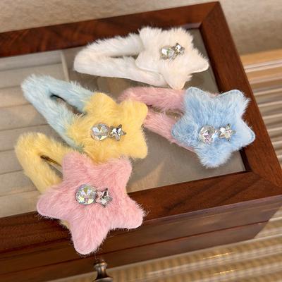 Winter Plush Stars Rhinestones Hairpin Colorful Cute HairClips BB Clip For Woman Girl Sweet Barrettes Fashion Hair Accessories
