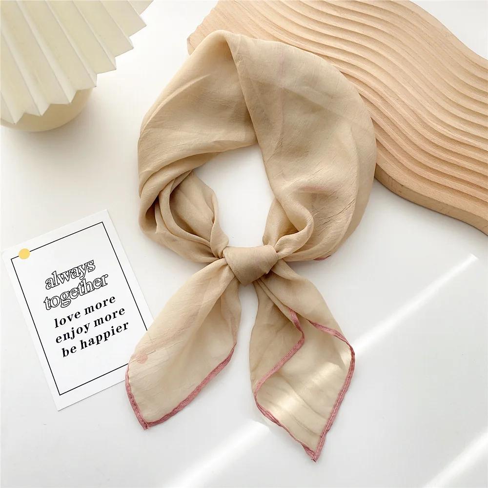 Solid Color Handkerchief Silk Neck Scarves For Women Small Shawls and Wraps Bandana Head Scarfs Square Hairband Hijab Scarf 70CM