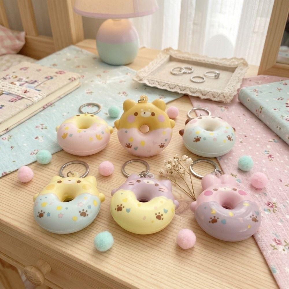 Soft Material Donut Pendant Keychain Cute Animal Design Cartoon Donut Pendant Holiday Gift
