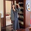 New Retro Plaid Slim Design Dress Retro Plaid Neck Temperament Suspender Long Skirt Trendy