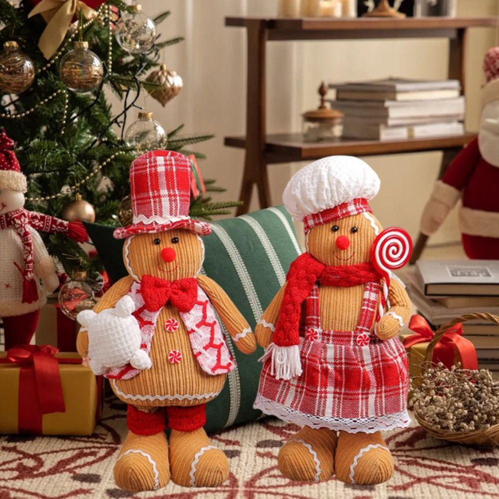 Large Gingerbread Man Retractable Doll Cute Merry Christmas Decoration  New Year Supplies