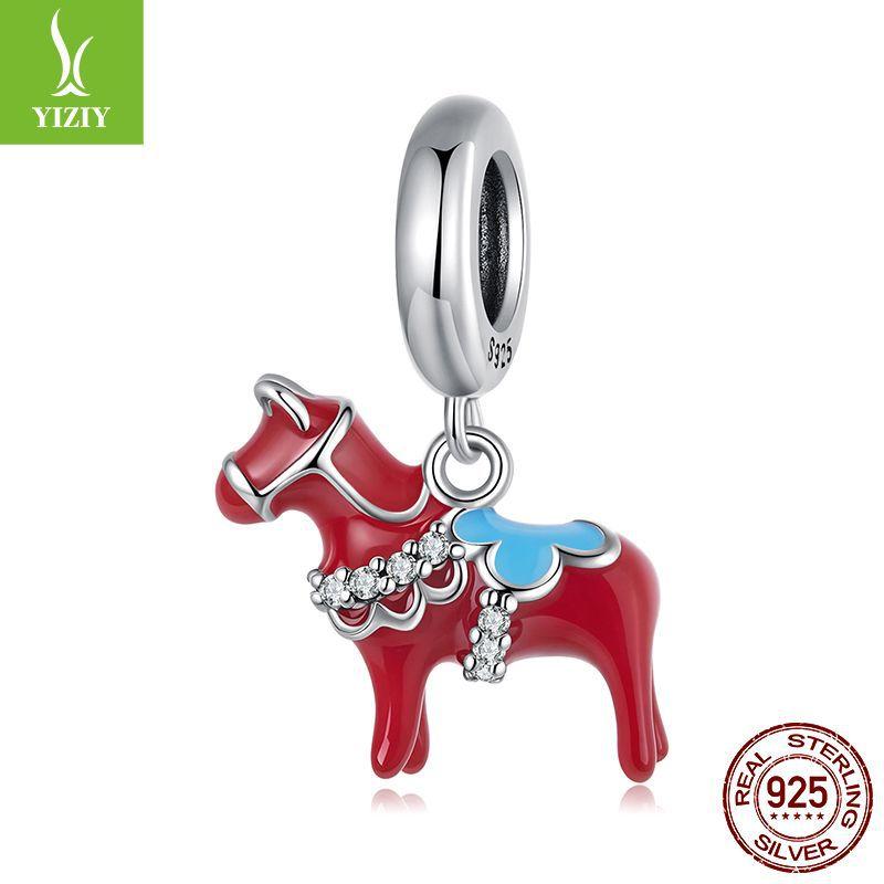 S925 Silver Dala Trojan Horse Pendant Red Wind Personality Diy Bracelet Beaded Accessories