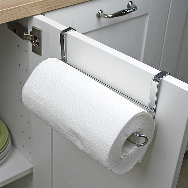 A34R Paper Roll Towel Holder Racks Under Drawer Cabinet Door Back Hanging Hook Holder Kitchen Bathroom Gadget
