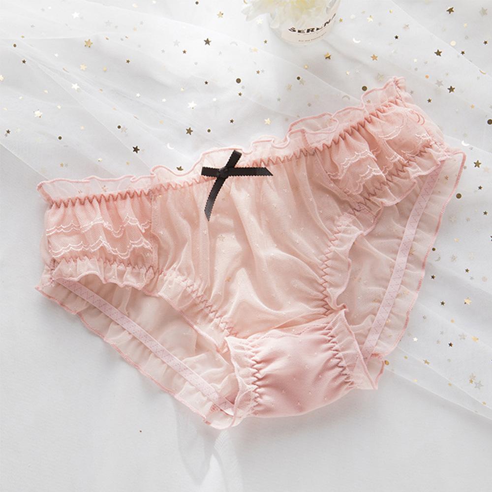 Sexy Thong Hollow Transparent Bow Lace Lingerie Mesh Panties Briefs Underwear