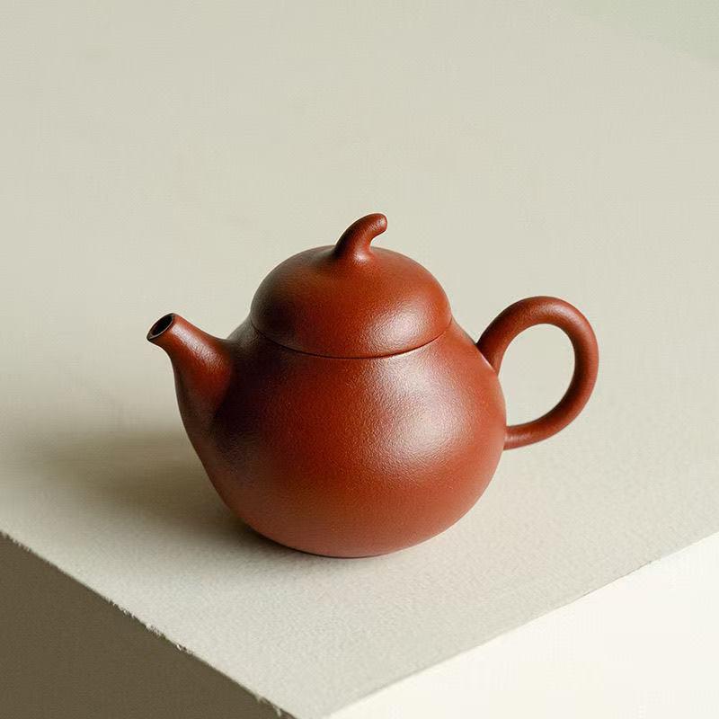 Pear-Shaped Orange Peel Zisha Teapot, Red Clay, Large Capacity with Ball Hole Filter