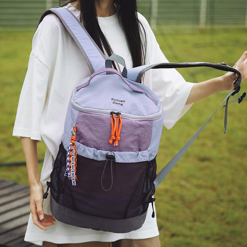 Trendy and Fashionable Light Travel Backpack New Outdoor Mountaineering Schoolbag Men's Contrasting Color Splicing Drawstring Backpack