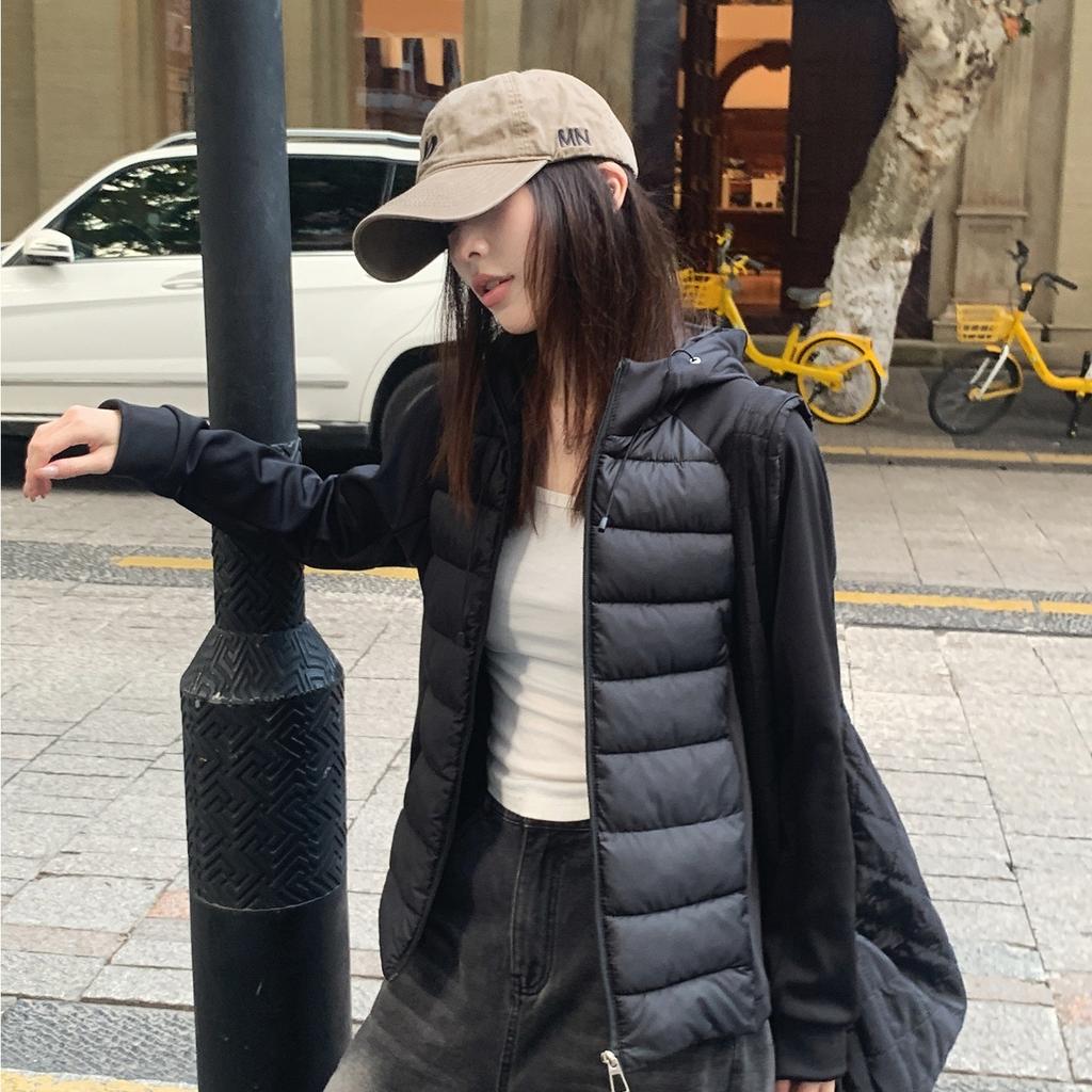 Light and thin ribs cotton clothes women's slim and versatile hooded short splicing cotton-padded clothes women's new coats age reduction