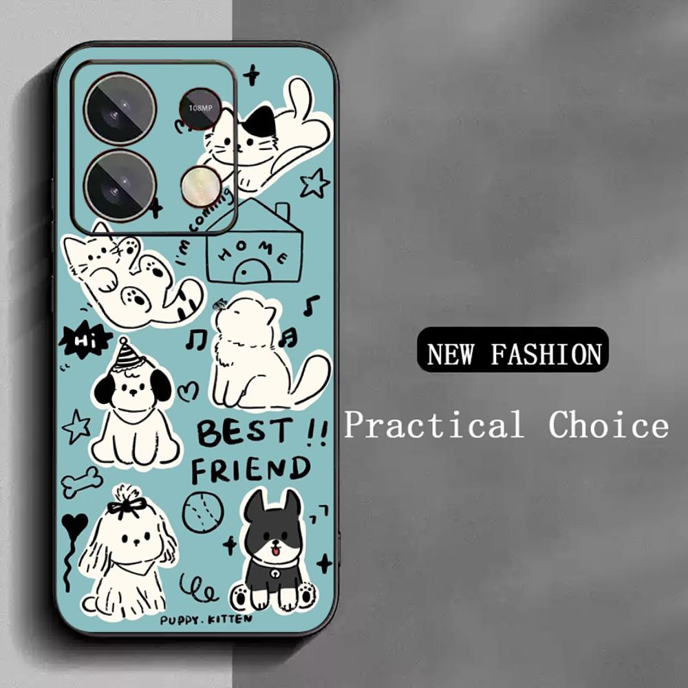 Cute Animal dog pattern lovely design  Phone Case For Redmi Note 14 13 12 11 Pro Plus S 5G 14C A3 Soft Black Phone Cover