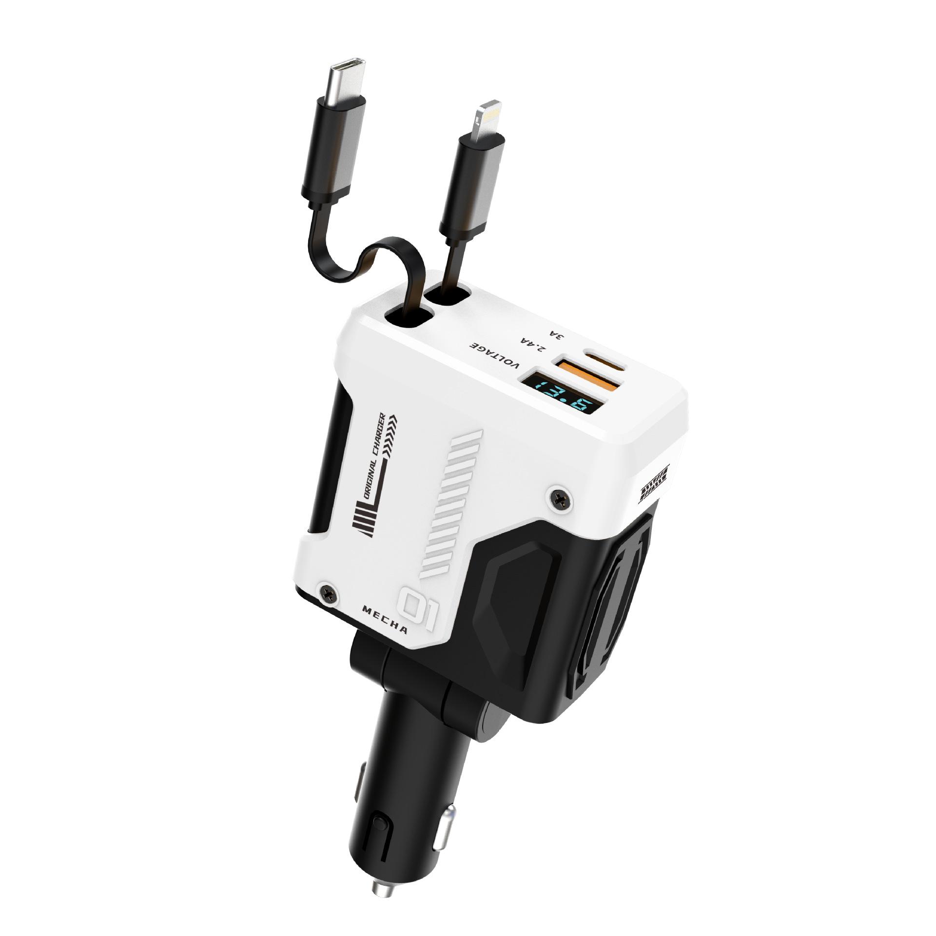 

4-in-1 Retractable Cable Fast Car Charger & Multifunctional Cigarette Lighter Converter Plug