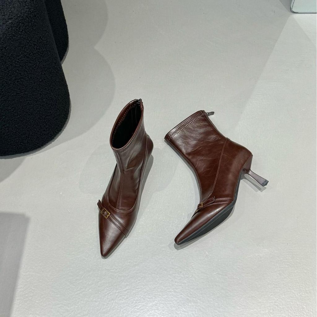 Comfortable high-heeled French temperament pointed short boots women's boots autumn new models