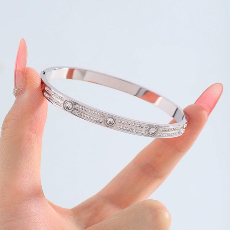 Starry Sky Silver Titanium Steel Bracelet for Women - High-End, Versatile, Full Diamond, Non-Fading Fashion Accessory