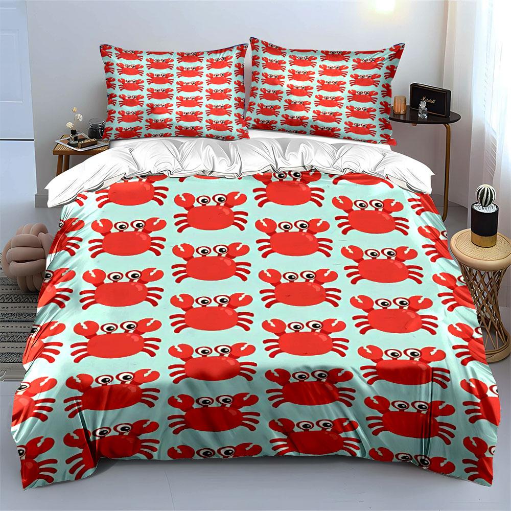 Cute Red Crab Bedding Set Bedding Duvet Cover Set Duvet Cover Pillowcases (1 * Duvet Cover 2 * Pillowcases, Without Duvet Insert)