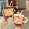 Girl's heart birthday gift cute three-dimensional rabbit ceramic mug with lid spoon girlfriend practical souvenir gift