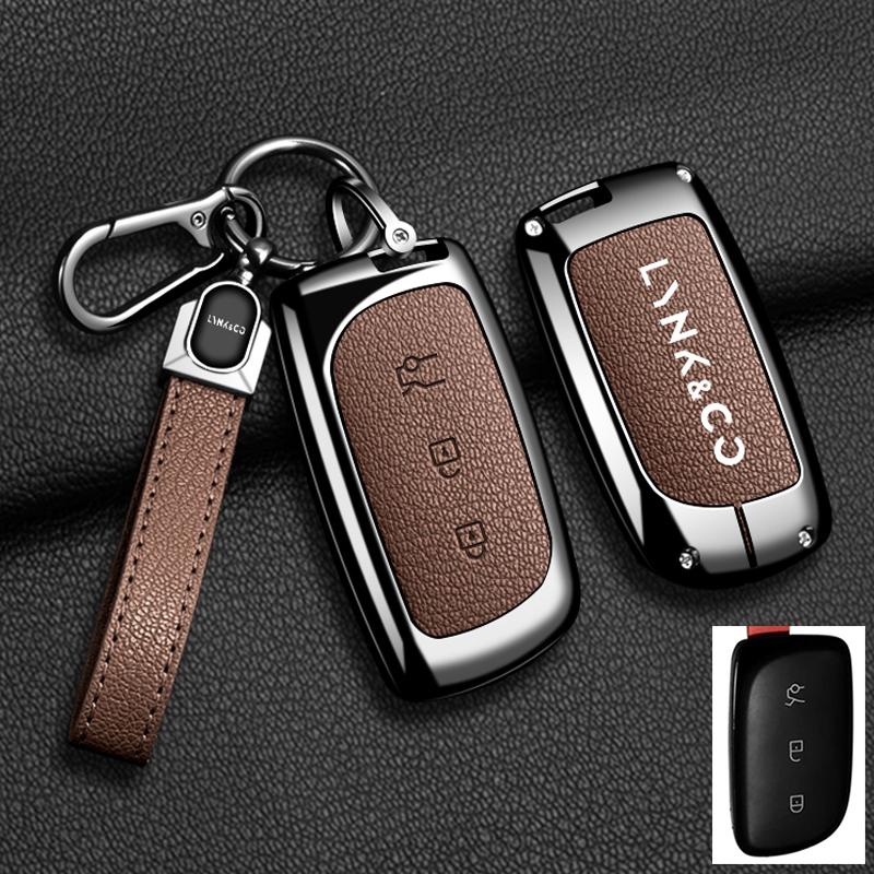 Interior Mouldings Car Alloy Leather Key Case Cover Fob Shell For Lynk&Co Z20 Z10 Lynk&Co 02 01Smart Remote Protector Keychain A