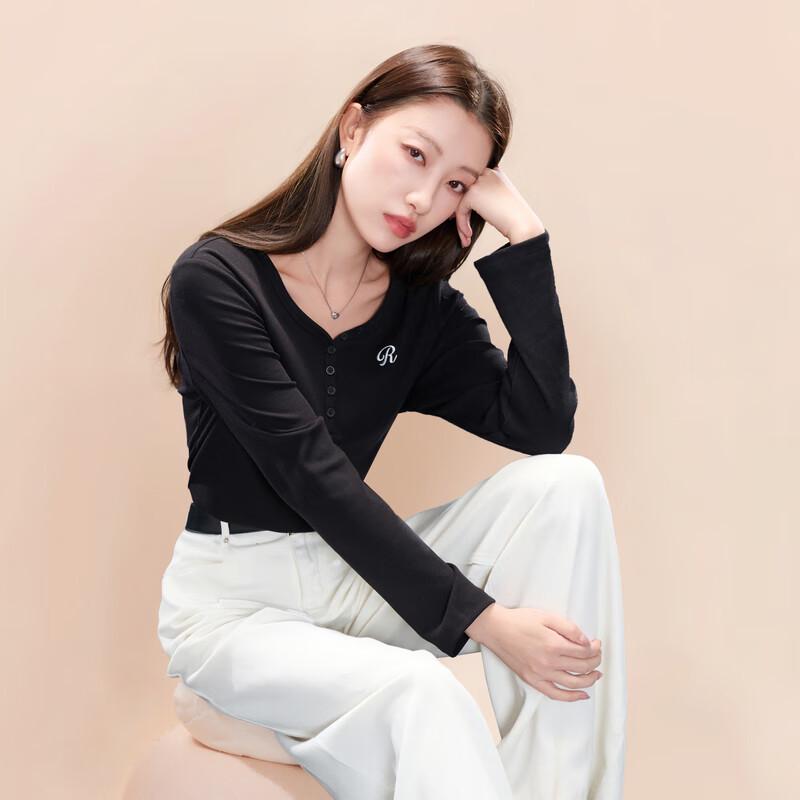 

Женская футболка Sancai большого размера в рубчик с длинным рукавом и V-образным вырезом L