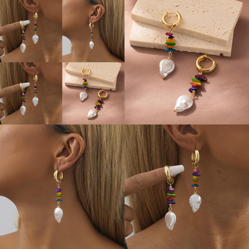 Chic European And American Style Earrings With Colorful Stones And Pearls