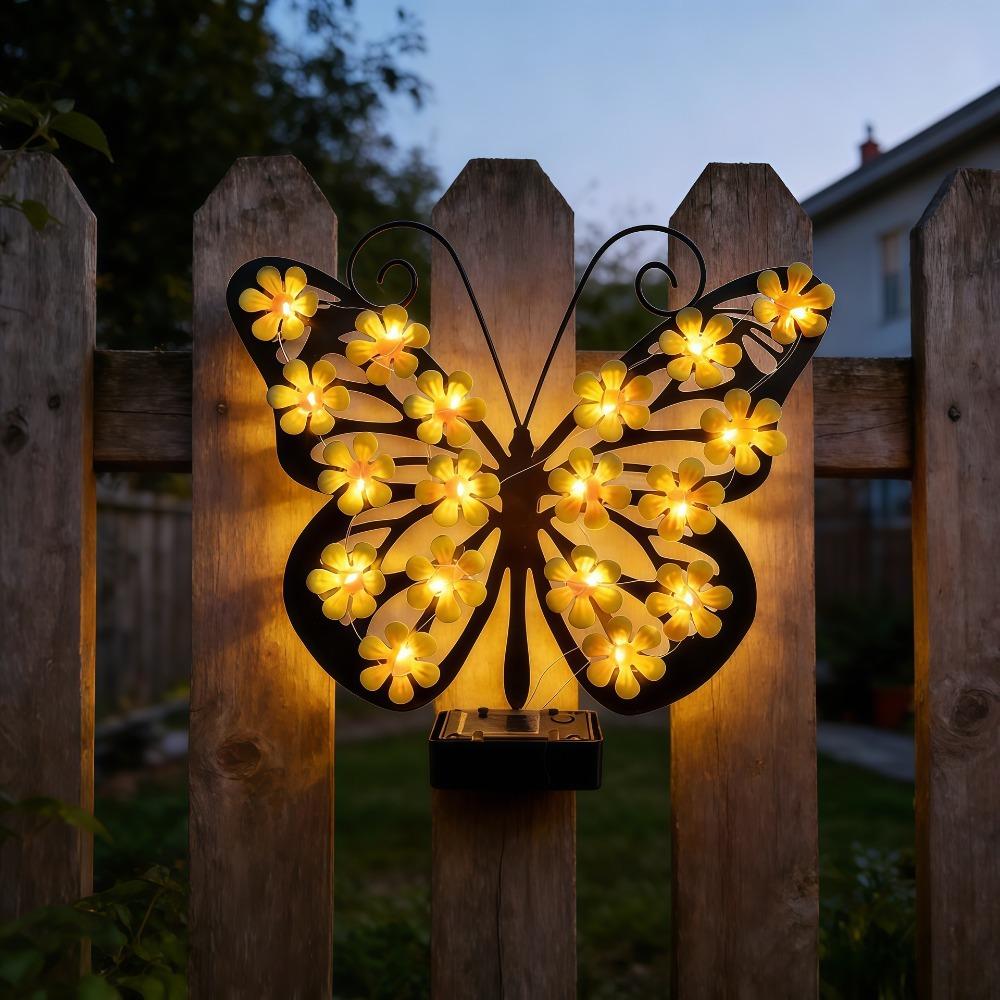 Zewnętrzna Lampa Ścienna Solarna z Dekoracją Motyla – Lampa Krajobrazowa do Ogrodu i Dziedzińca Willi / Lampka Ścienna Ambientowa