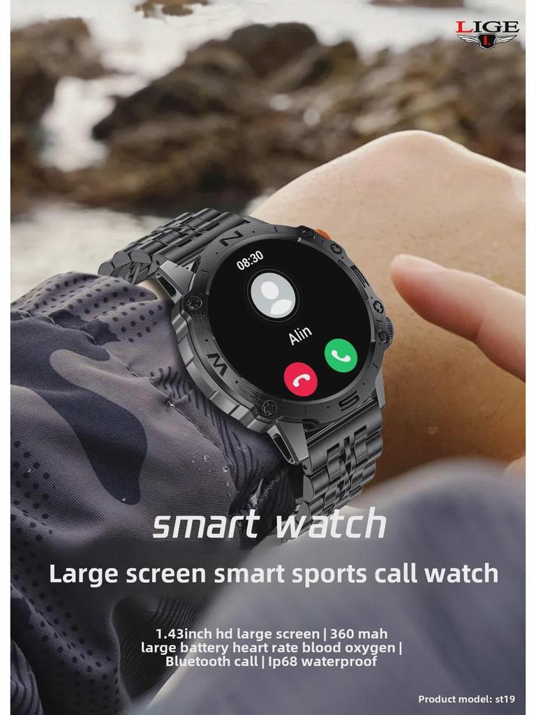 Multi-Function Smartwatch: Outdoor-Ready, Waterproof, Heart Rate & Blood Pressure Monitor with Bluetooth Calling