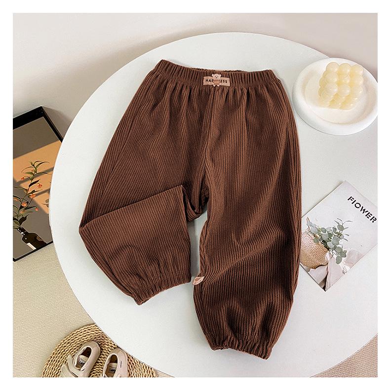 Pantalones deportivos de forro polar acanalado estilo coreano para niños con cintura elástica - Ropa deportiva casual